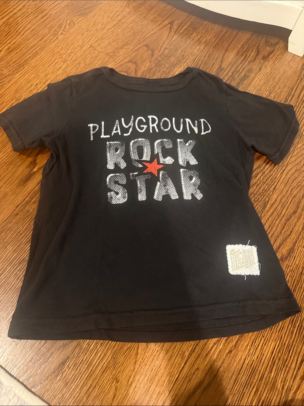 Original Retro Brand Black Kids "Playground Rock Star" Tee with Red Star